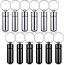 Patelai 12 Pcs Porte-clés Portable Pill Holder Mini Pocket Pill Case for Men Femmes Aluminium Geocache Containers Waterproof Metal Medicine Organizer for Outdoor Camping Travel (Noir et Argent)