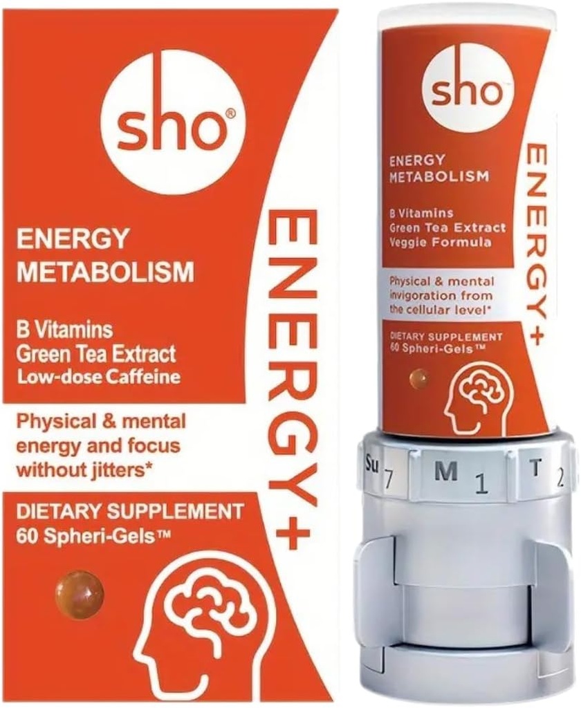 SHO Vegan Energy+ Focus Kit - Extrait de thé vert Matcha, complexe B méthylé, booster d'énergie naturelle vitamine B et caféine sans crash, jitters pour les hommes et les femmes - 60 pilules bouteille de renouvellement