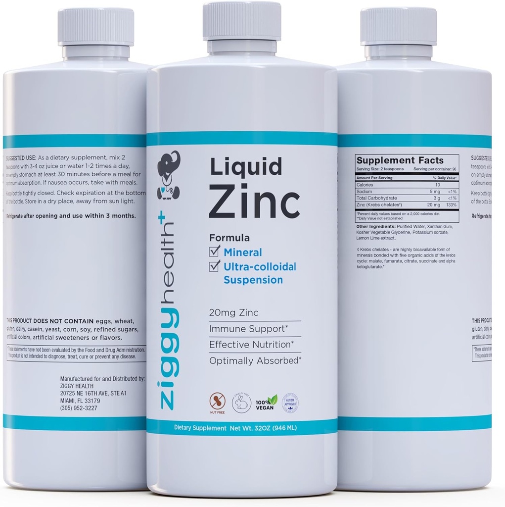 Zinc liquide - Sulfate de zinc, Suppléments de zinc liquide, Suppléments de détox et soins de la peau, Vitamines pour enfants et adultes, Vitamines liquides, Zinc pour enfants, Sans gluten, Vegan (32 oz)