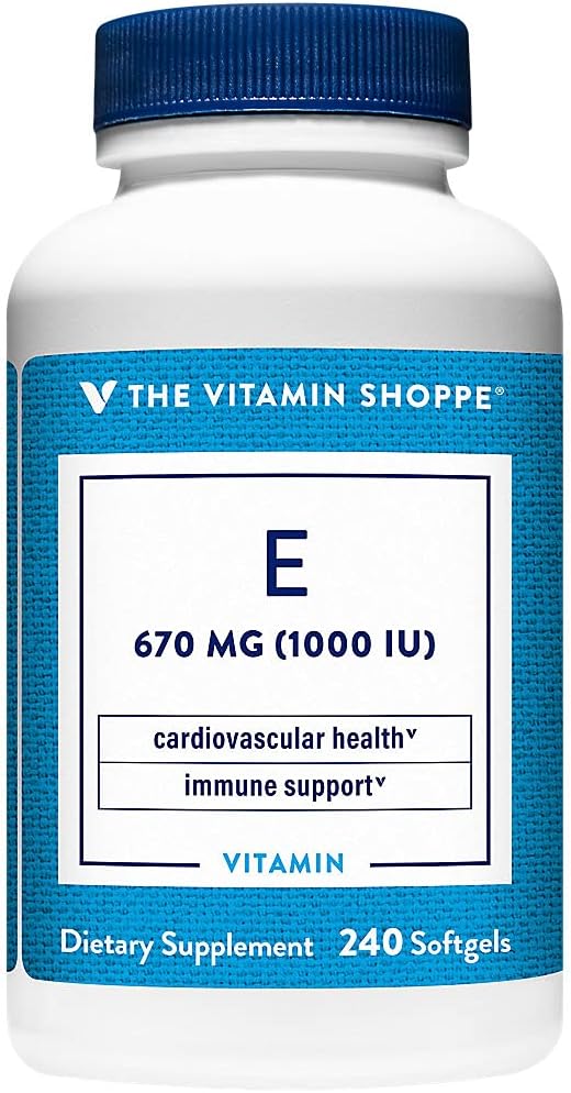 Le magasin de vitamines Vitamine E 1000UI - Source naturelle, soutient le système cardiovasculaire sain, la santé immunitaire et la santé oculaire - une fois par jour (240 softgels)