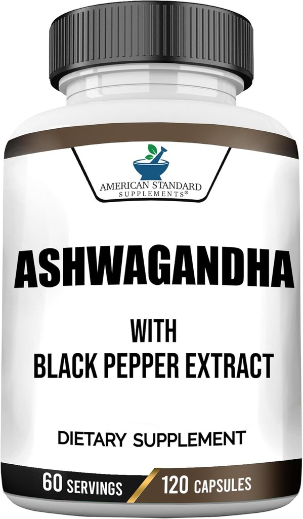 Ashwagandha 6000mg, Racine d'Ashwagandha, Capsules d'Ashwagandha, Capsules d'Ashwagandha biologiques, Compléments d'Ashwagandha avec Extrait de poivre noir biologique, Aswagandha, 120 capsules de légumes