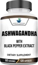 Ashwagandha 6000mg, Racine d'Ashwagandha, Capsules d'Ashwagandha, Capsules d'Ashwagandha biologiques, Compléments d'Ashwagandha avec Extrait de poivre noir biologique, Aswagandha, 120 capsules de légumes