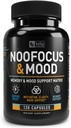 Nootropic - NooFocus & Mood Support Matrix: Mémoire & Focus Supplément pour le cerveau avec Rhodiola, Vitamine B12, Alpha GPC, Huperzine A, DMAE: Focus, Memory, Energy & Mood Support: 120 CT