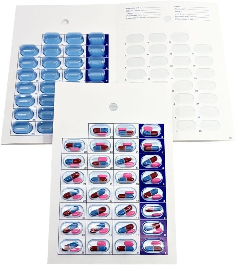Monthly Pill Organizer Cold Seal Medication Blister Cards – DIY Pharmacy Pill Packaging for Medication, Disposable, Easy to Use, Just Fill and Seal (31 Day-6 Packs)