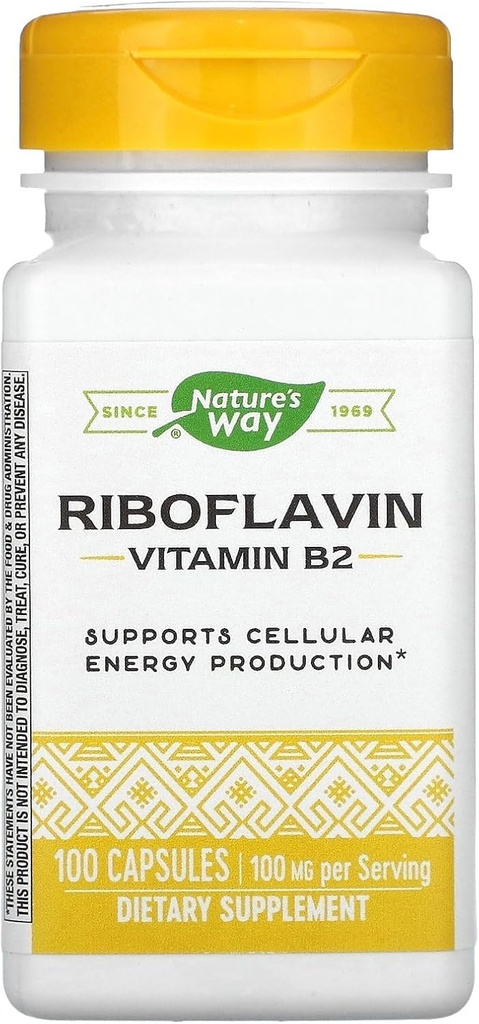 Nature's Way Vitamin B2, 100 mg Riboflavin, 100 Capsules, Pack of 2