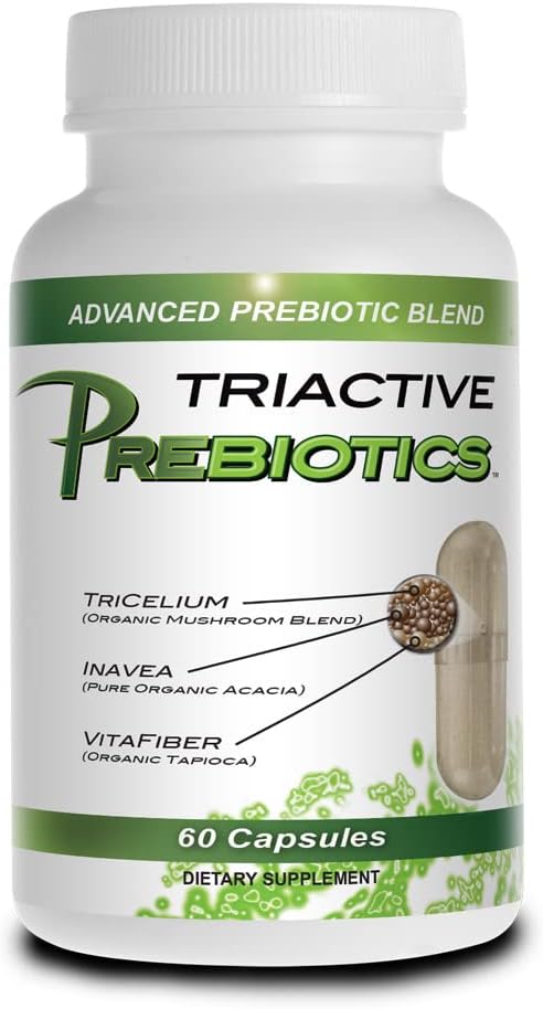 Capsules prébiotiques pour les femmes et les hommes – Supplément de prébiotiques biologiques avec fibre d'acacia, fibre de Vita, mélange de champignons Tricelium – Supplément de fibre prébiotique pour Gut Health, Digestion & Microbiome Support