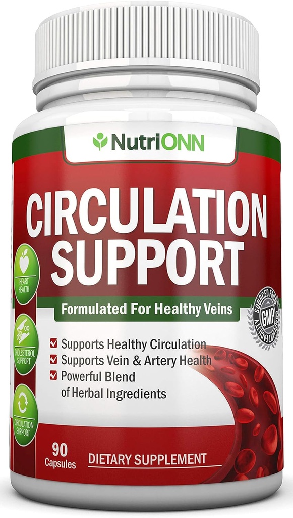 Support de la circulation du sang - All Herbal Supplement for Healthy Blood Flow, Arteries & Veins - Promote le confort des jambes - Avec Hawthorn, Niacin, L-Arginine, Boucher, Broom, Cayenne Pepper, Horse Chestnut