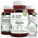 Niacin 500mg (Vitamine B3), soutien au cholestérol sain, promotion de la santé cardiovasculaire, promotion des cellules cutanées et amélioration de la fonction cognitive, 250 comprimés végétaliens