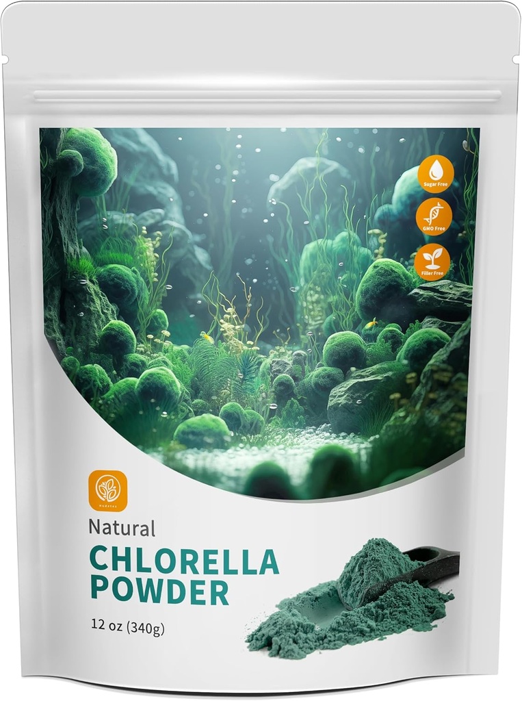 Poudre de Chlorella naturelle avec 12 oz - Poudre de Chlorophylle, soutient le système immunitaire et la fonction hépatique, garder la jeunesse, végétalien, riche en protéines végétales et vitamines.