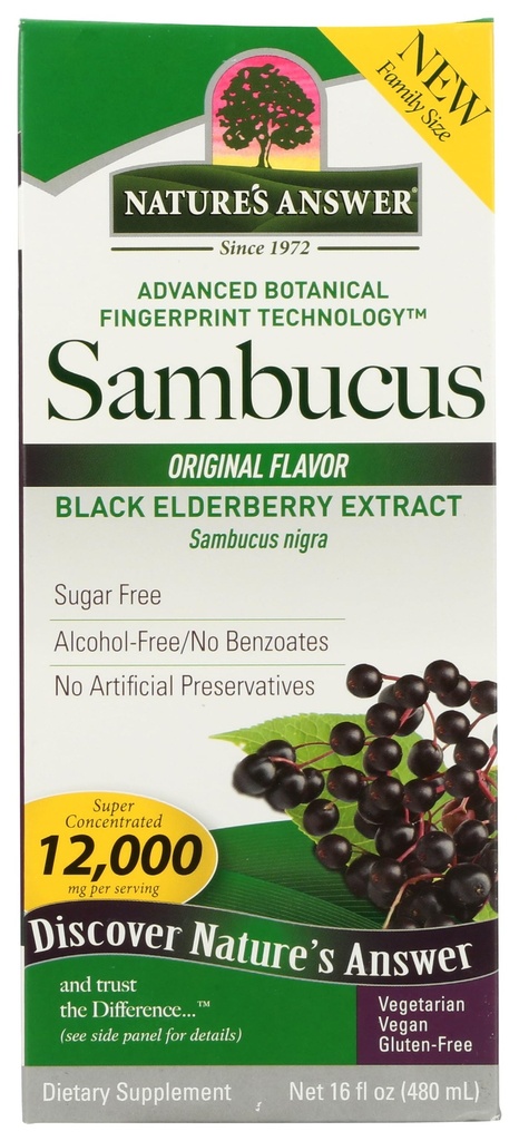 Réponse de la nature Sambucus Elderberry Sirup 16 Ounce de Grande Dégustation Supplément de Support Immunissable d'Antioxydant, Vegan, Sans gluten, Fabriqué aux États-Unis