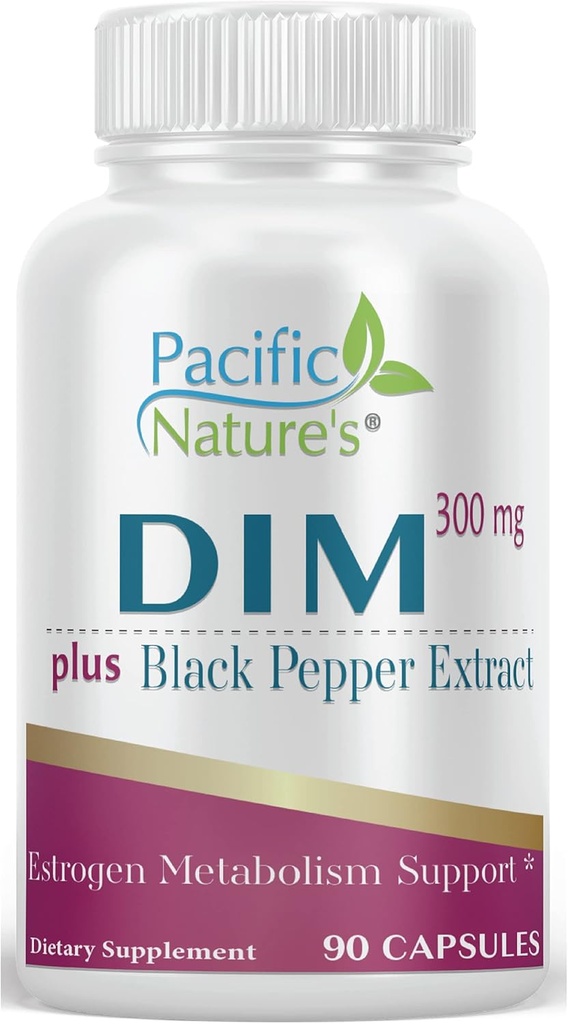 Pacific Nature's DIM 300mg avec poivre noir (90 Capsules) Supplément Diindolylméthane pour l'équilibre hormonal et le soutien pour les hommes et les femmes - sans gluten, non-OGM