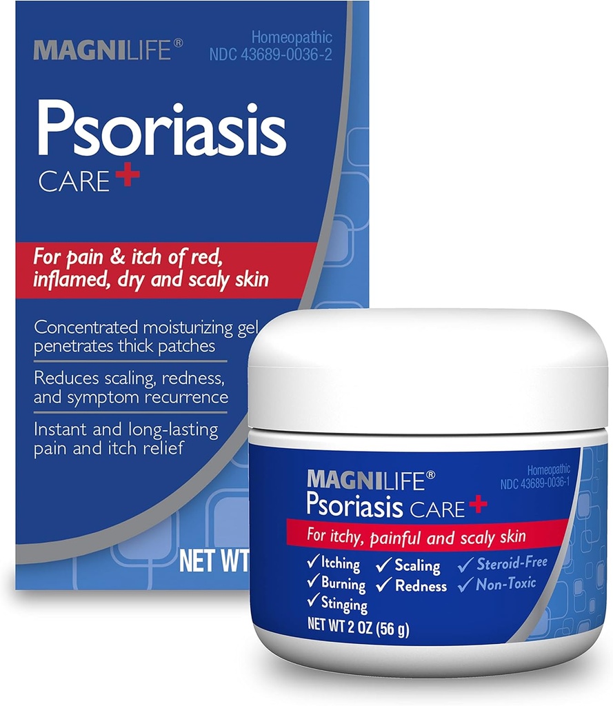 MagniLife Psoriasis Care+, Démangeaison naturelle et soulagement de la douleur, hydratation aide à réduire la rougeur, l'écaillage et le flânement sur le corps et le scalp - Sans parfum, non toxique - 2oz