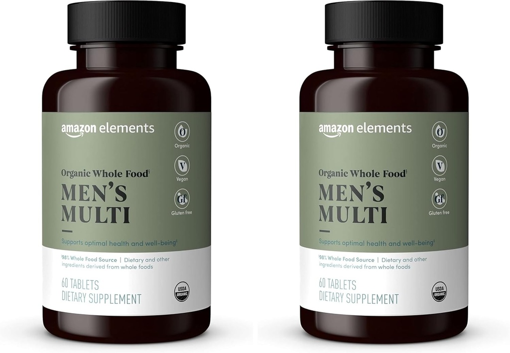 Amazon Elements Organic Whole Food Men's Multi, 60 Tablets (Pack of 2)