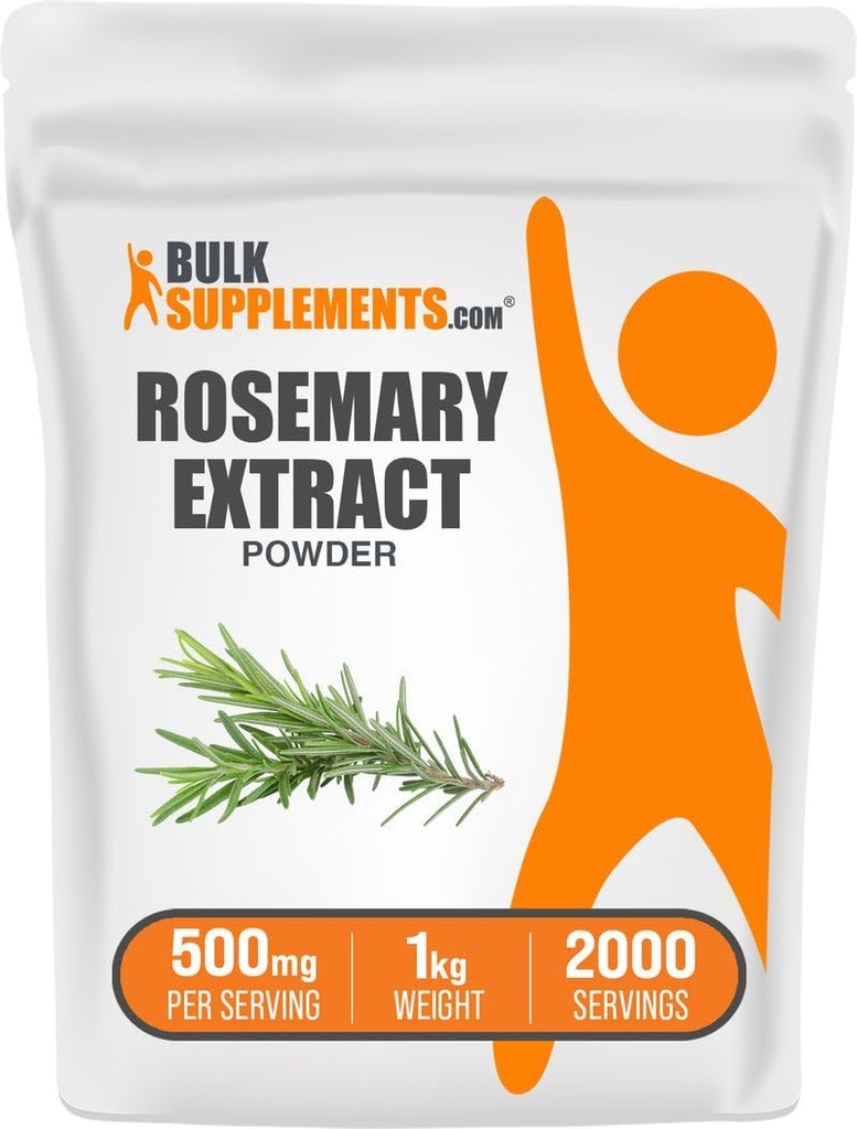 BulkSupplements.com Poudre d'extrait de romarin, d'herbe de romarin - supplément à base de plantes, sans gluten, 500mg par portion, 1kg (2,2 lbs) (paquet de 1)