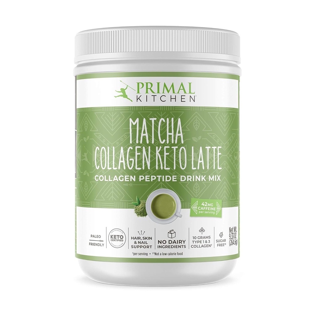 Platine Primal Matcha Collagen Keto Latte Poudre, Peptides de collagène sans sucre, 9.33 Ounces