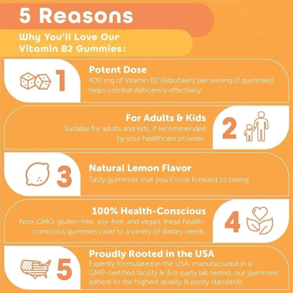 B-Vitamine boost: B1 Thiamine 500mg & B2 Riboflavin 400mg Duo Gummy pour les enfants et les adultes