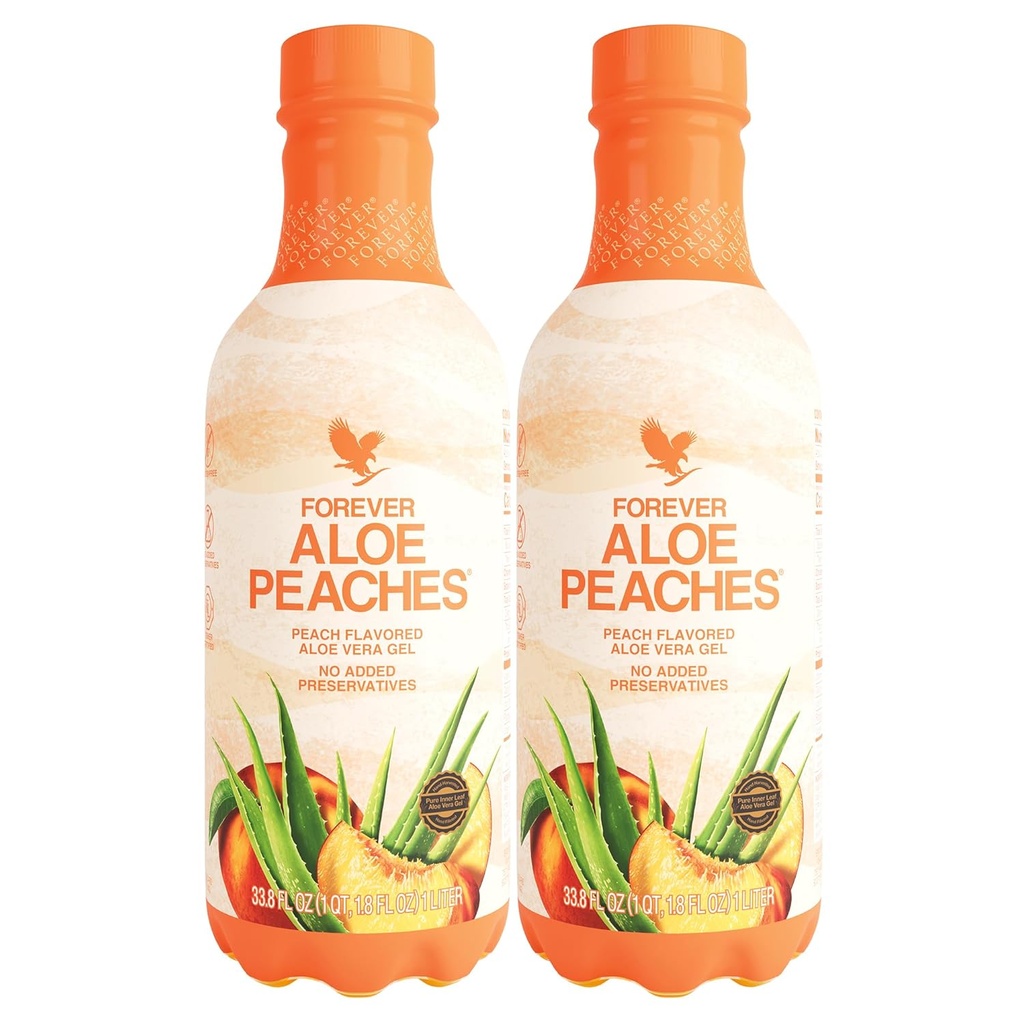 Forever Living - Aloe Peaches - Pure Aloe with Real Peach Flavor - Soutient la digestion et l'immunité - Vegan and Gluten-Free - 33,8 fl oz (2-Pack)