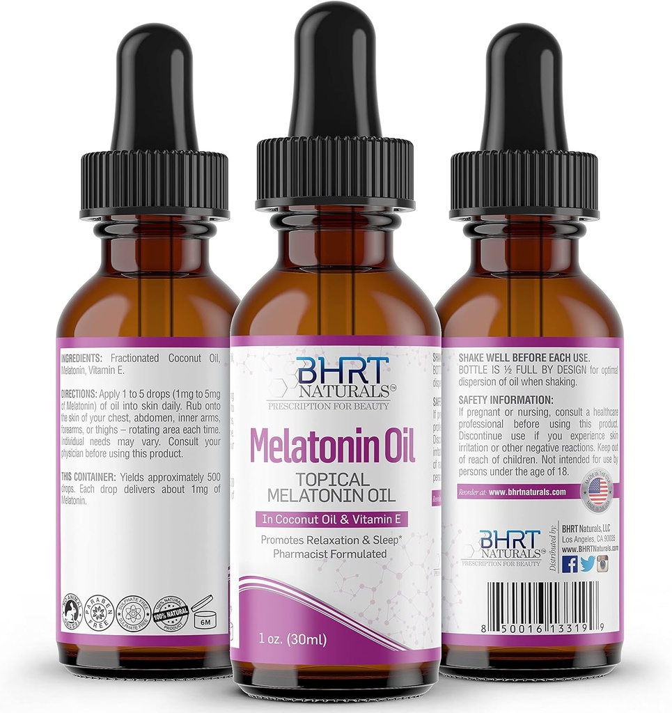 – Huile de mélatonine liquide topique – Aide naturelle au sommeil – Mélanges d'huile essentielle – Melatonine naturelle – Aide au sommeil et à la relaxation – Sans alcool et sans gluten – Melatonine biologique pour adultes (1 bouteille)