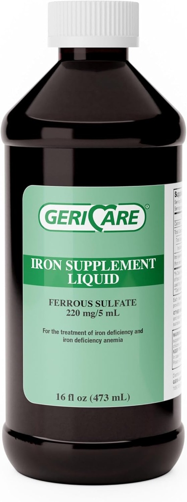 GeriCare 220 supplément de fer liquide à haute puissance de fer pour les adultes pour l'anémie et le déficit en fer de 220mg de fer par dose de 5mL. (paquet de 1)
