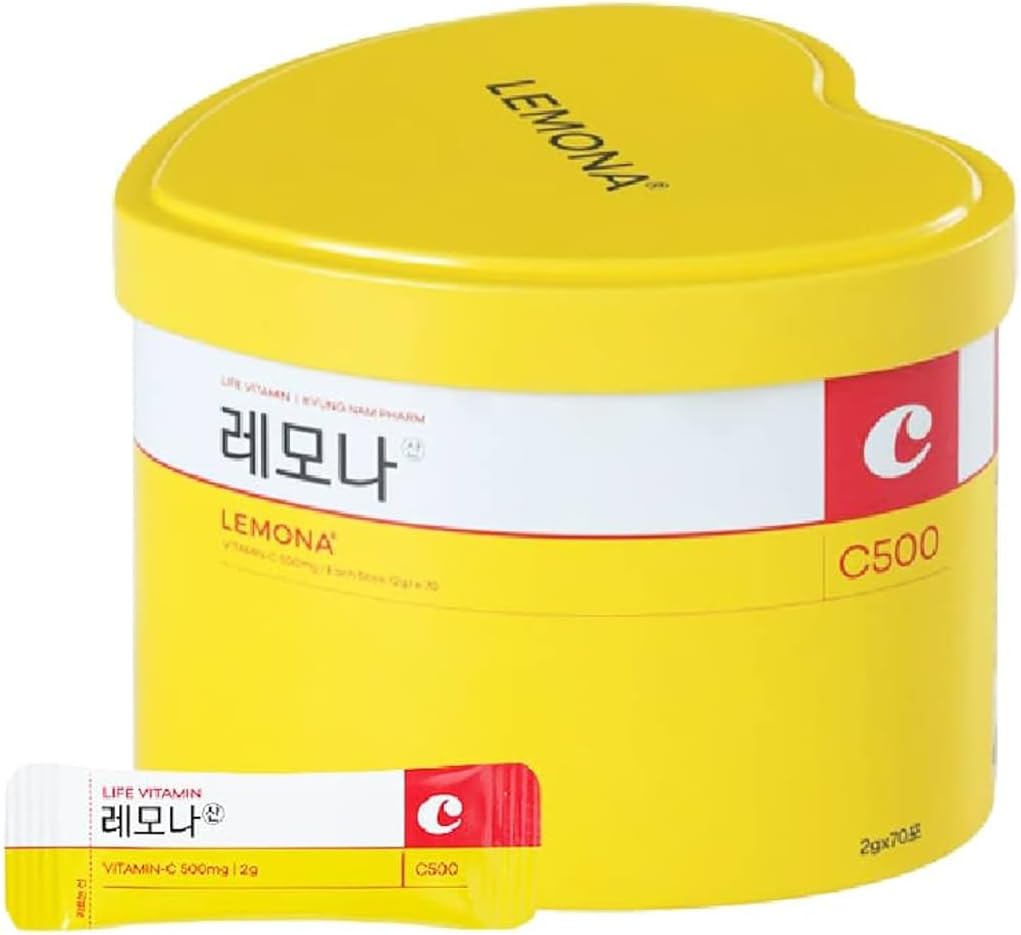 Enhancer de l'eau de citron Vitamine C 500mg Poudre, cas d'étain jaune Poudre de vitamine aromatisée de citron - 70 bâtons (2g)