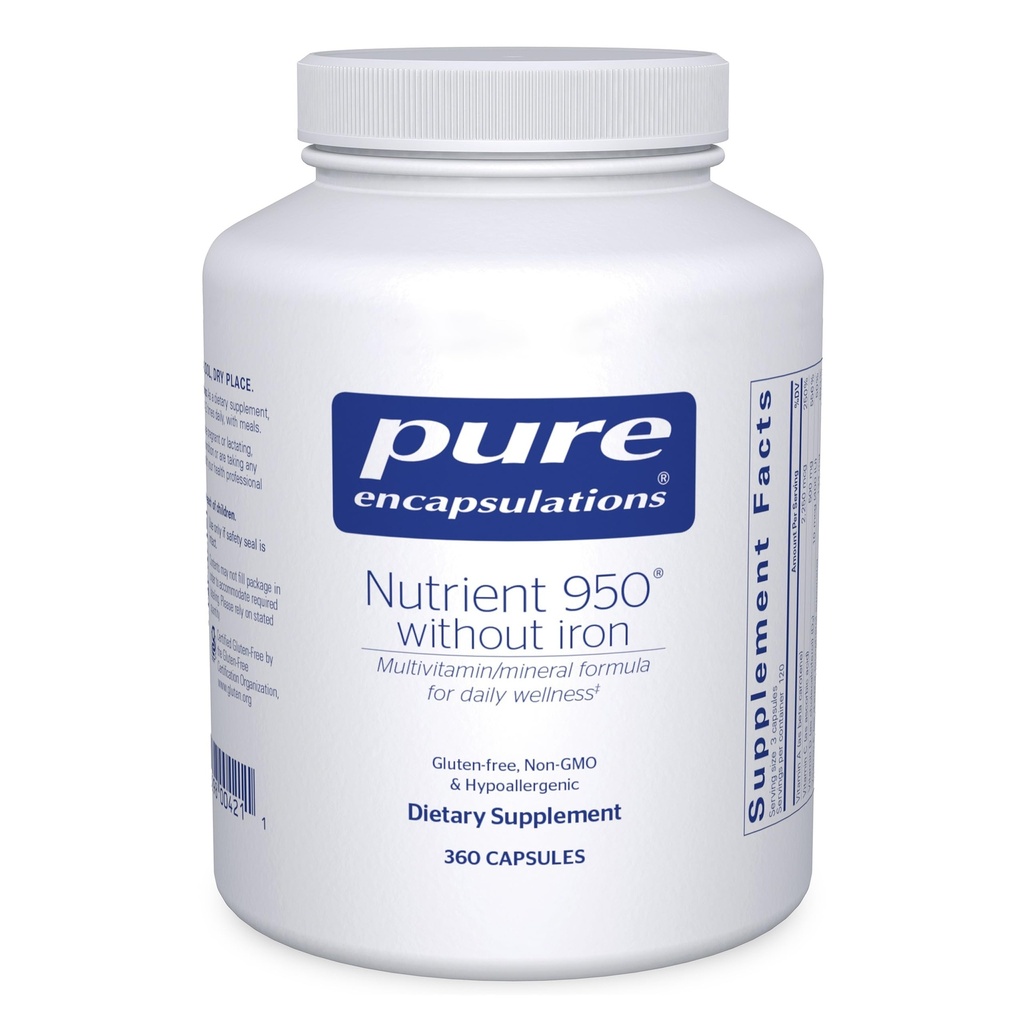 Encapsulations pures Nutrient 950 Sans Iron. Supplément pour soutenir la santé cardiovasculaire, immunitaire et cellulaire, les os, le métabolisme hormonal et l'utilisation des glucides.