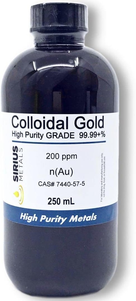 Vrai Or colloïdal – 200 ppm - 250 ml (8,45 Fl Oz) dans une bouteille en plastique sans BPA claire