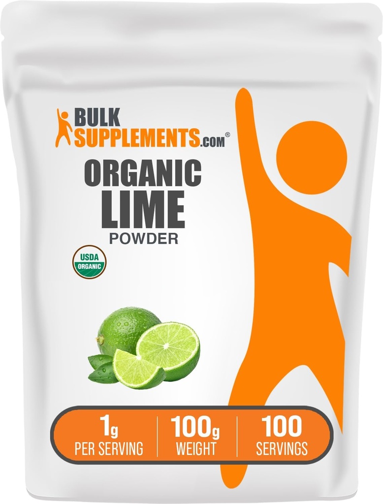 BulkSupplements.com Poudre de chaux biologique - Poudre d'arôme de chaux biologique, provenant d'agrumes Aurantifolia Fruit - Séché dans l'air et sans gluten, 1g par portion, 100g (3.5 oz) (paquet de 1)
