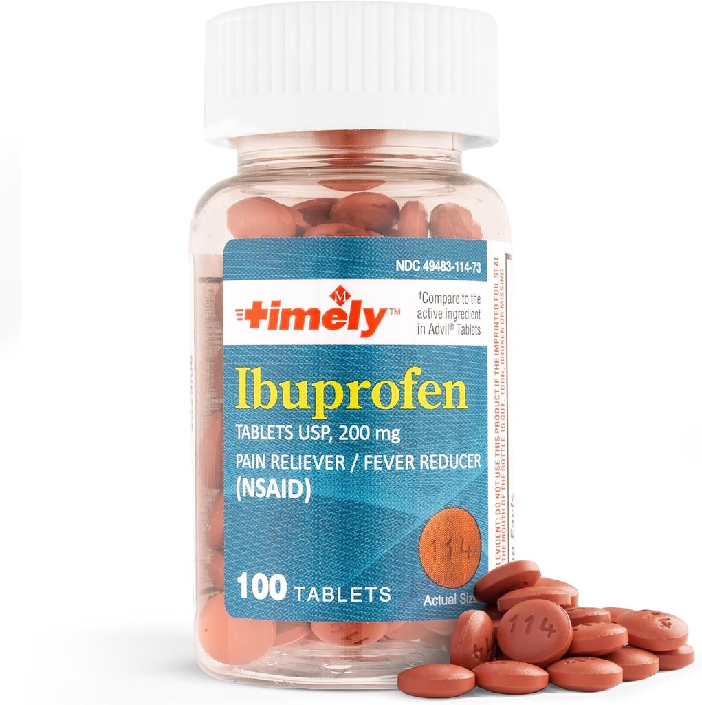 LABS TEMPORAIRE, INC. Ibuprofène en temps opportun 200mg 100 comprimés - (NSAID) Pilules de soulagement de la douleur pour maux de tête, douleurs menstruelles, douleurs de dents, douleurs musculaires, arthrite Douleur, douleurs corporelles
