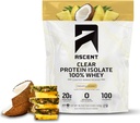 Poudre de protéines de lactosérum 100 % clair - Après l'entraînement Isolation de la protéine de lactosérum, Zéro arômes et édulcorants artificiels, sans gluten, 5,5g BCAA, 2,1g Leucine, acides aminés essentiels, noix de coco d'ananas, 20 portions