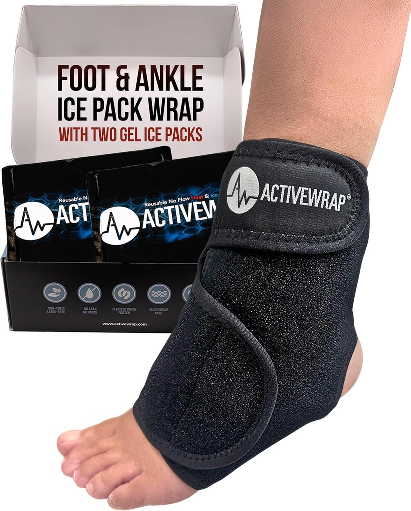 ActiveWrap Foot & Ankle Ice Pack Wrap for Heel, Arch, and Ankle Discomfort, Swelling, Soreness, and Injury Recovery – Reusable Hot & Cold Wrap with Adjustable Compression Straps