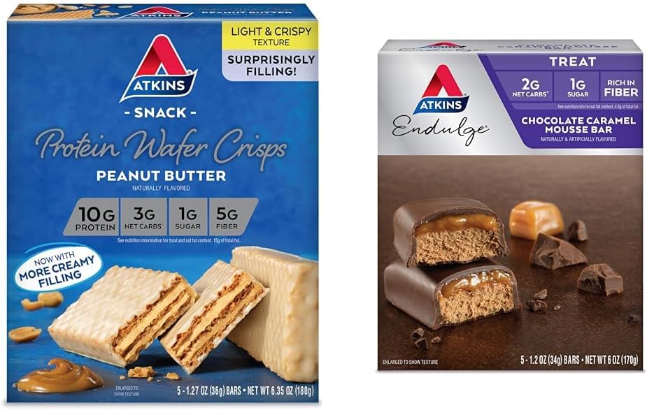 Atkins Beurre d'arachide Protein Wafer Crisps 5 Bars de Mousse au Caramel de Chocolat et de Compte 5 Bundle de Compte