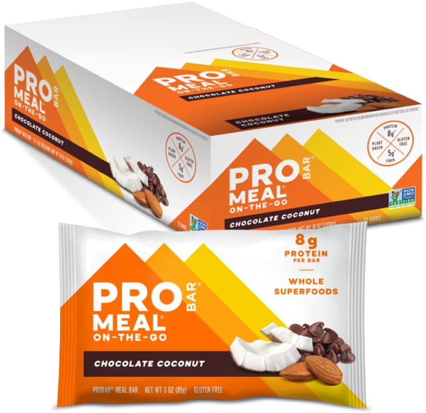 PROBAR - Barre de farine, noix de coco au chocolat, non-OGM, sans gluten, saine, végétale, ingrédients alimentaires entiers, énergie naturelle (12 chiffres)