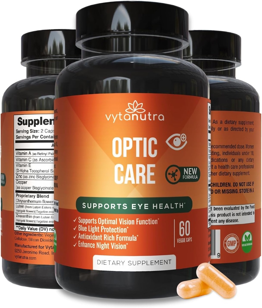 Soin optimal Vitamines oculaires – Lutéine, Zeaxanthine, Vitamines A C E, Zinc, Cuivre, Chrysanthème et Goji – Formule de micronutriments antioxydants pour le soutien de la vision – 3 PK