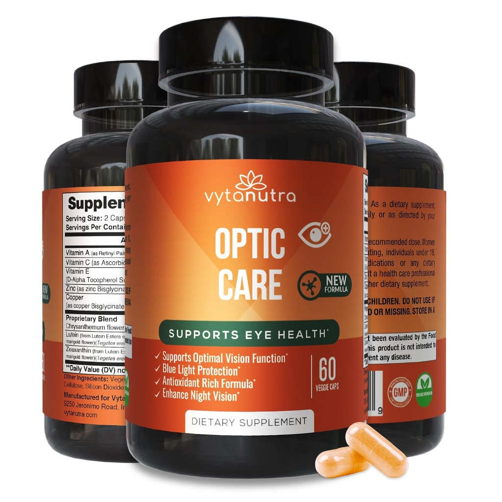 Soin optimal Vitamines oculaires – Lutéine, Zeaxanthine, Vitamines A C E, Zinc, Cuivre, Chrysanthème et Goji – Formule de micronutriments antioxydants pour le soutien de la vision – 3 PK