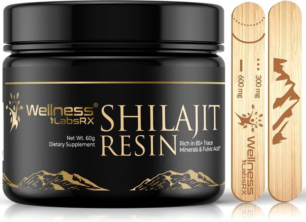 Résine de chilajit avec acide fulvic et minéraux traces - Himalayen pur de grade or Shilajit pour hommes - Chilajit de Gilgit emballé avec 85+ minéraux, métabolisme et soutien immunitaire - 60g