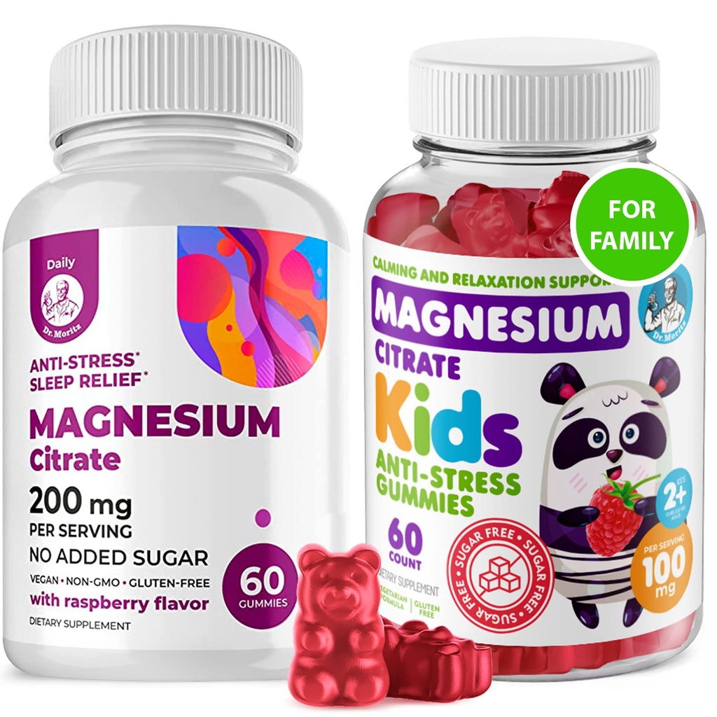Enfants Magnésium 60 Comte et Magnésium 60 Comte Gummies Sans sucre - Supplément Magnésium Calme pour enfants, Magnésium sans sucre Chews Calme pour enfants et adultes
