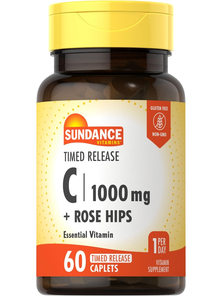 Sundance Vitamine C 1000mg avec les hanches de rose. 60 Caplets enduits.