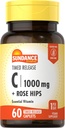 Sundance Vitamin C 1000mg with Rose Hips | 60 Coated Caplets | Timed Release | Vegetarian, Non-GMO, and Gluten Free Supplement