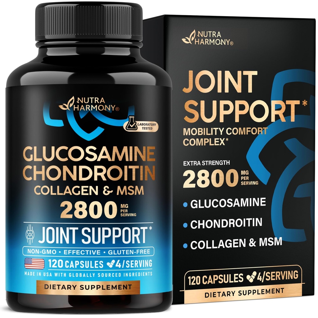 Glucosamine Chondroïtine MSM Collagènes FSA HSA Admissibilité au supplément de soutien conjoint 2800 mg de FSA Fabriqué aux États-Unis Produits approuvés par FSA Flexibilité Vitamines nutritionnelles pour hommes et femmes, 120 capsules
