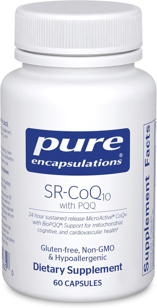 Encapsulations pures SR-CoQ10 avec PQQ - Soutien de la santé cardiaque* - Technologie de libération durable - Supplément antioxydants - Sans gluten, végétarien et non OGM - 60 capsules