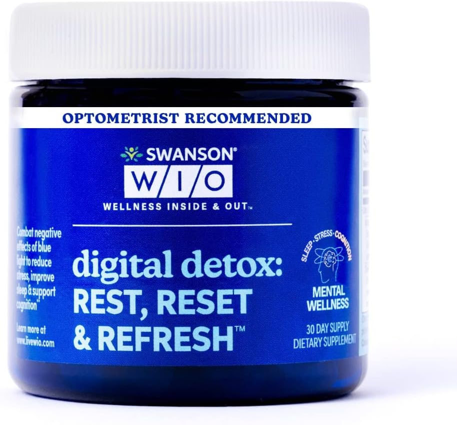 Swanson WIO Détox numérique: Repos, Reset & Rafraîchir le sommeil mieux, Blue Light Defense, Wellness, Moins de stress, Lutein, Zeaxanthin, Lutemax - Bouteille de 4 onces avec 30 Softgels (30 jours d'approvisionnement)