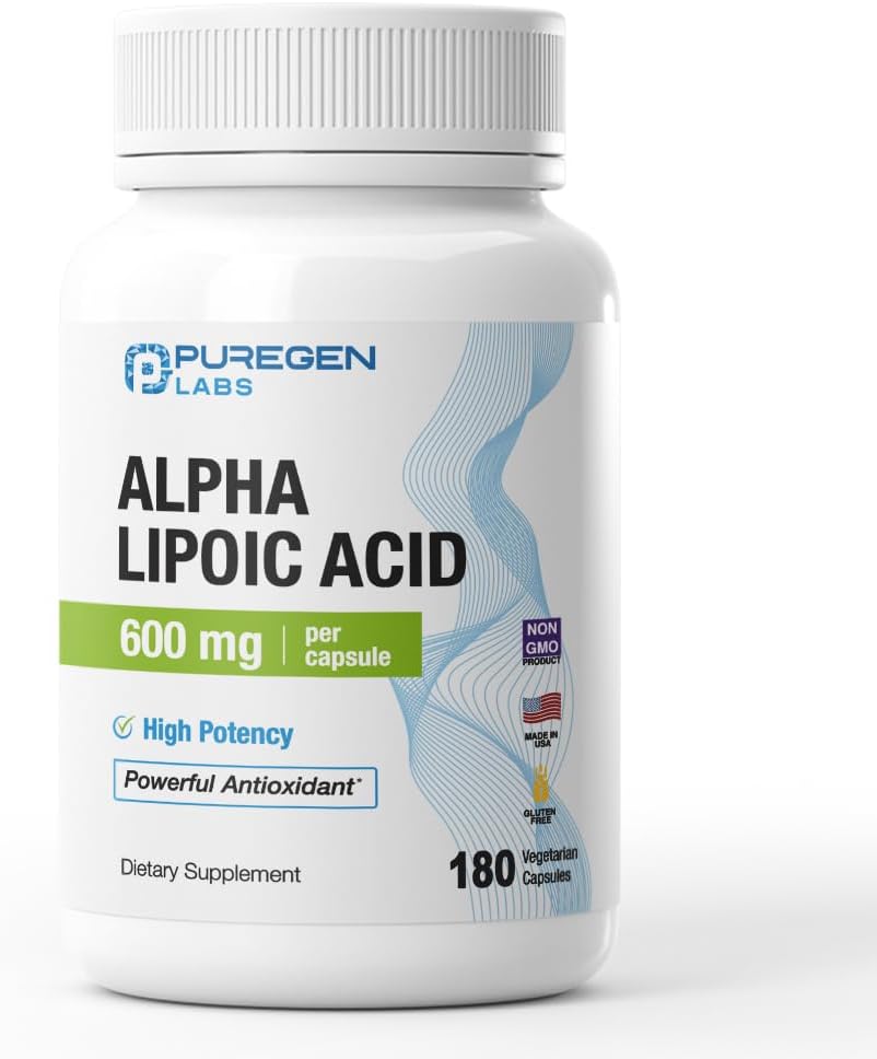 Puregen Labs Alpha Acide lipoïque 600mg [High Potency] 180 portions - Soutien aux antioxydants