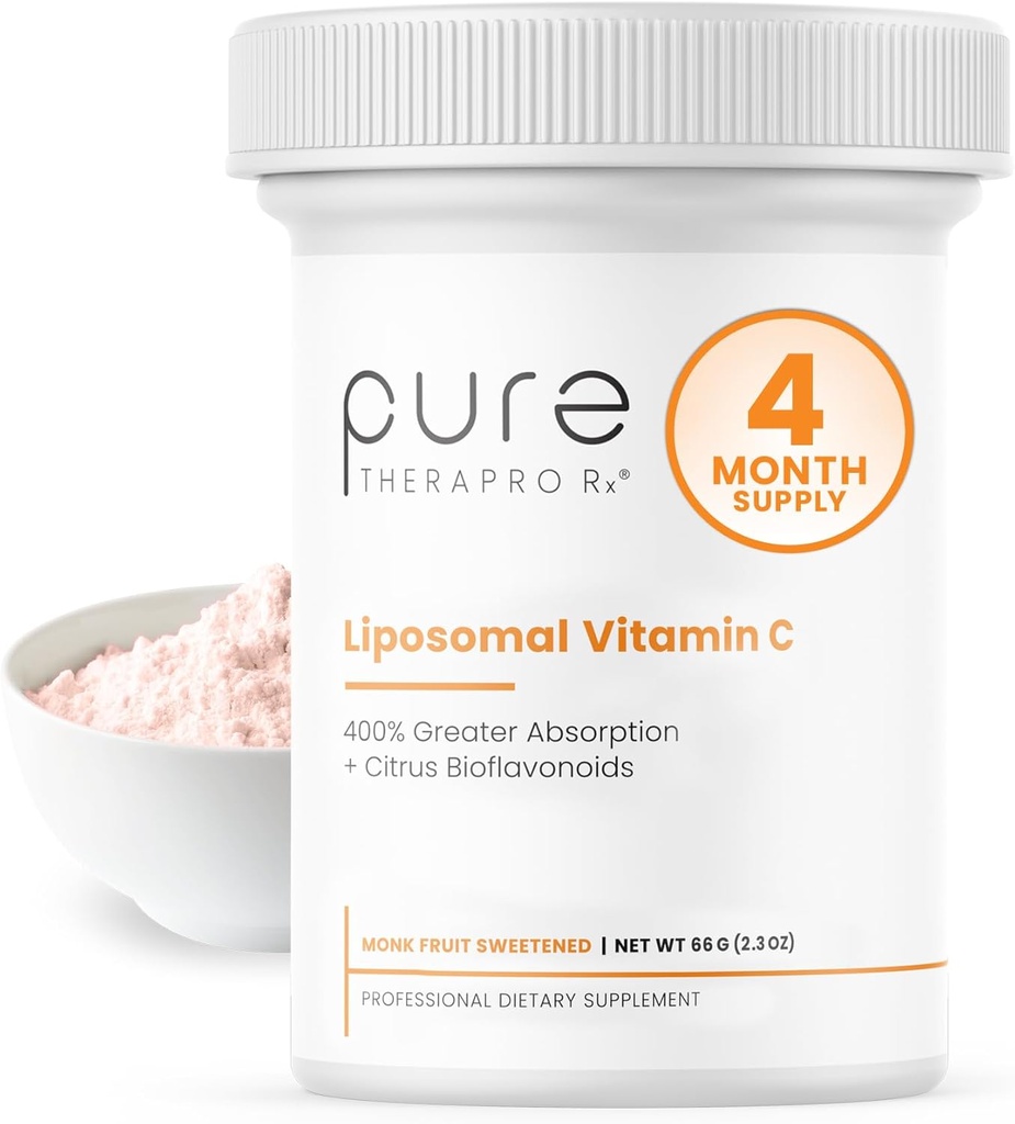 Pure Therapro Rx Poudre de vitamine C liposomique, supplément de vitamine C végétalien breveté PureWay, soutient le vieillissement en santé, la fonction immunitaire et la formation de collagène, non-OGM, fabriqués aux États-Unis (66g,120servis)