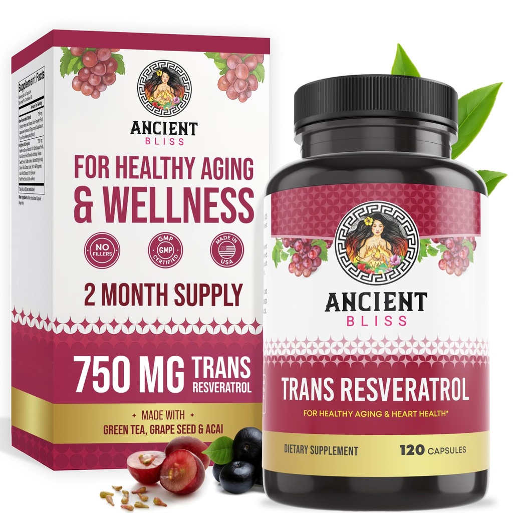 Ancien Résvératrol Résvératrol puissant antioxydant avec thé vert, extrait de graines de raisin pour un vieillissement en santé pour les hommes et les femmes