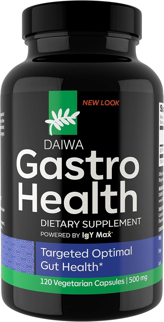 Daiwa Gastro Health – Suppléments d'aide à la digestion naturelle pour le soutien digestif et immunitaire – Propulsé par IgY Max - Supplément de digestion pour Gut Health Support, 120 comtes