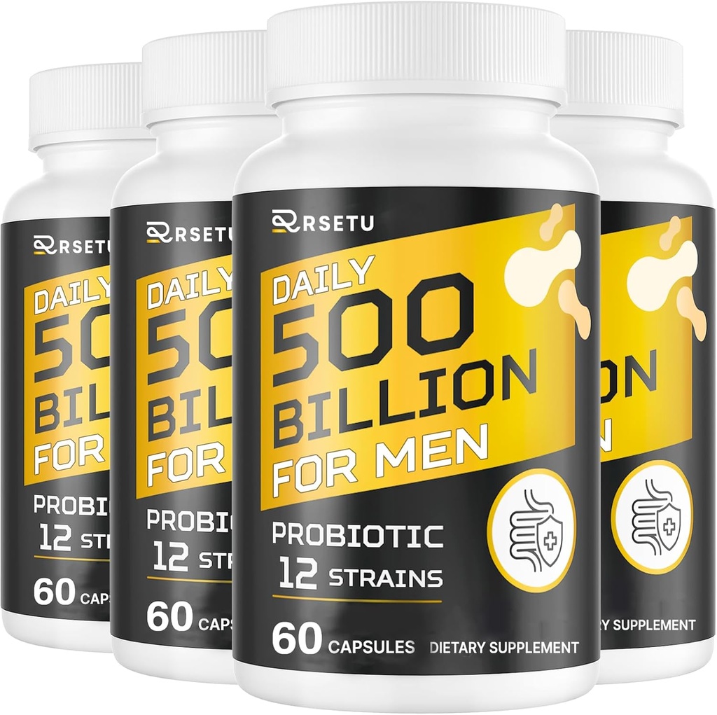 Probiotiques pour les hommes, 500 milliards UFC et 12 souches Hommes Probiotique avec canneberge curcuma, Goji, Gut Health pour les hommes, pour la santé digestive, Gut, Bloating & Gas, Immune, soutien énergétique, 120 jours d'approvisionnement