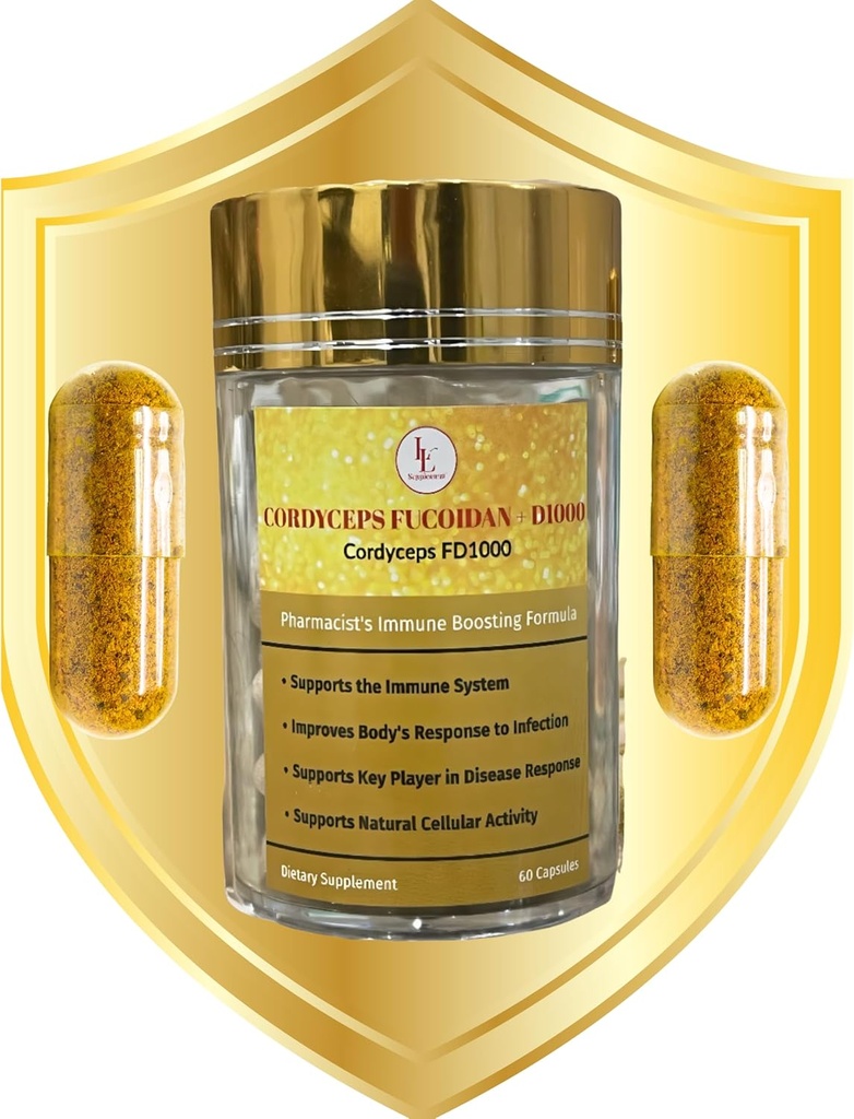Cordyceps FD1000 Formule Pharmacienne Cordyceps Fucoidan Vitamine D-Immune Booster - 60 Capsule
