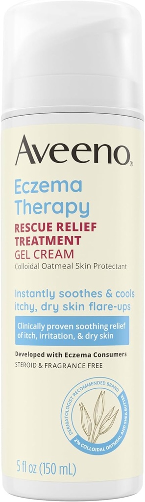 Aveeno Eczema Therapy Rescue Relief Treatment Gel crème avec Colloïdal Oatmeal Protection de la peau, instantanément apaise et refroidit Démangeaisons Sèche peau Flacon-Ups, Steroid & Fragrance Free, 5.0 fl. oz