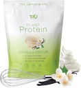 Suppléments TRU Poudre de protéines à base végétale, BCAA, EAA, 20g Riz brun végétalien et protéines de pois, 100 calories, 27 vitamines, pas d'arôme artificiel 25 portions (Vanilla)