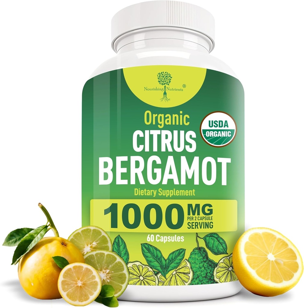Supplément agrumes bio Bergamote - seulement USDA, cardiologue formulé avec 200+ études scientifiques -1000mg - Extrait breveté, coeur, cholestérol, et lipide - Bergamote italien haute polyphénols 60caps